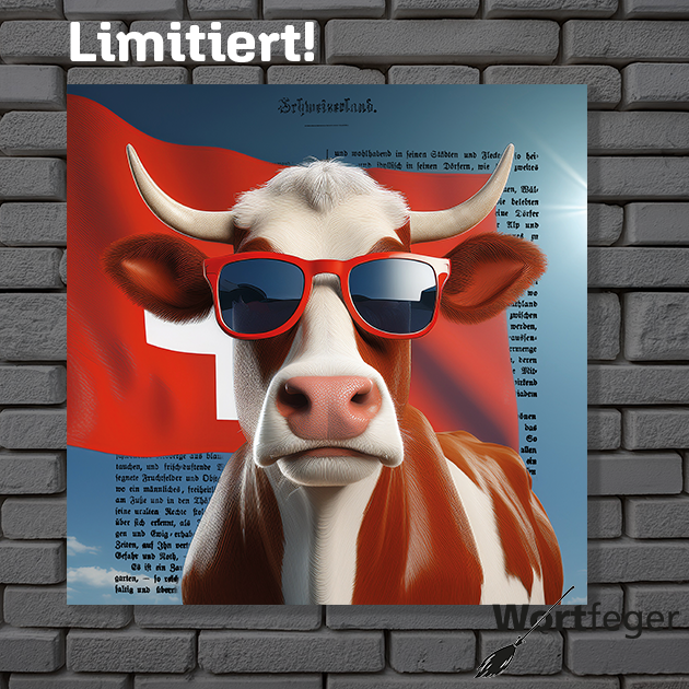 Shopbild: Kuuhlneutral 1 - limitiertes Wandbild mit antikem Buchauszug aus 1870 & Neutralität der Schweiz - Wortfeger Atelier