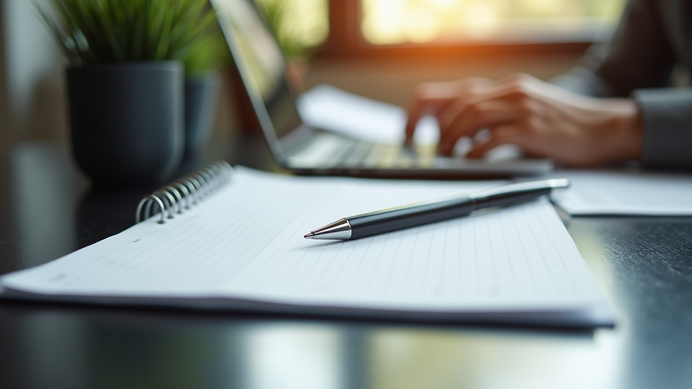 Close-up view of a leadership workbook and pen on a desk