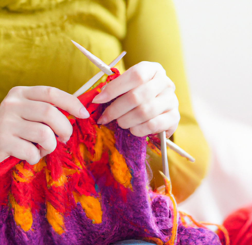A women's hands with beautiful nails crocheting a blanket.