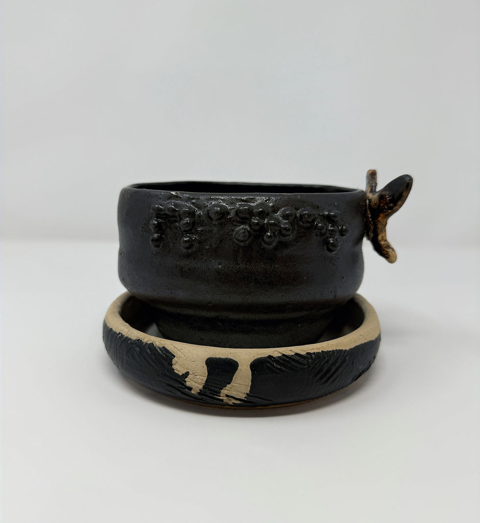 Thumbnail: medium shaped bowl with Planter in Braille, attached butterfly on side