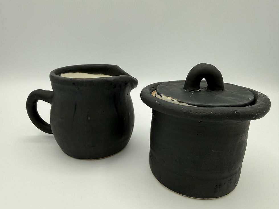small cream and sugar set in black glaze