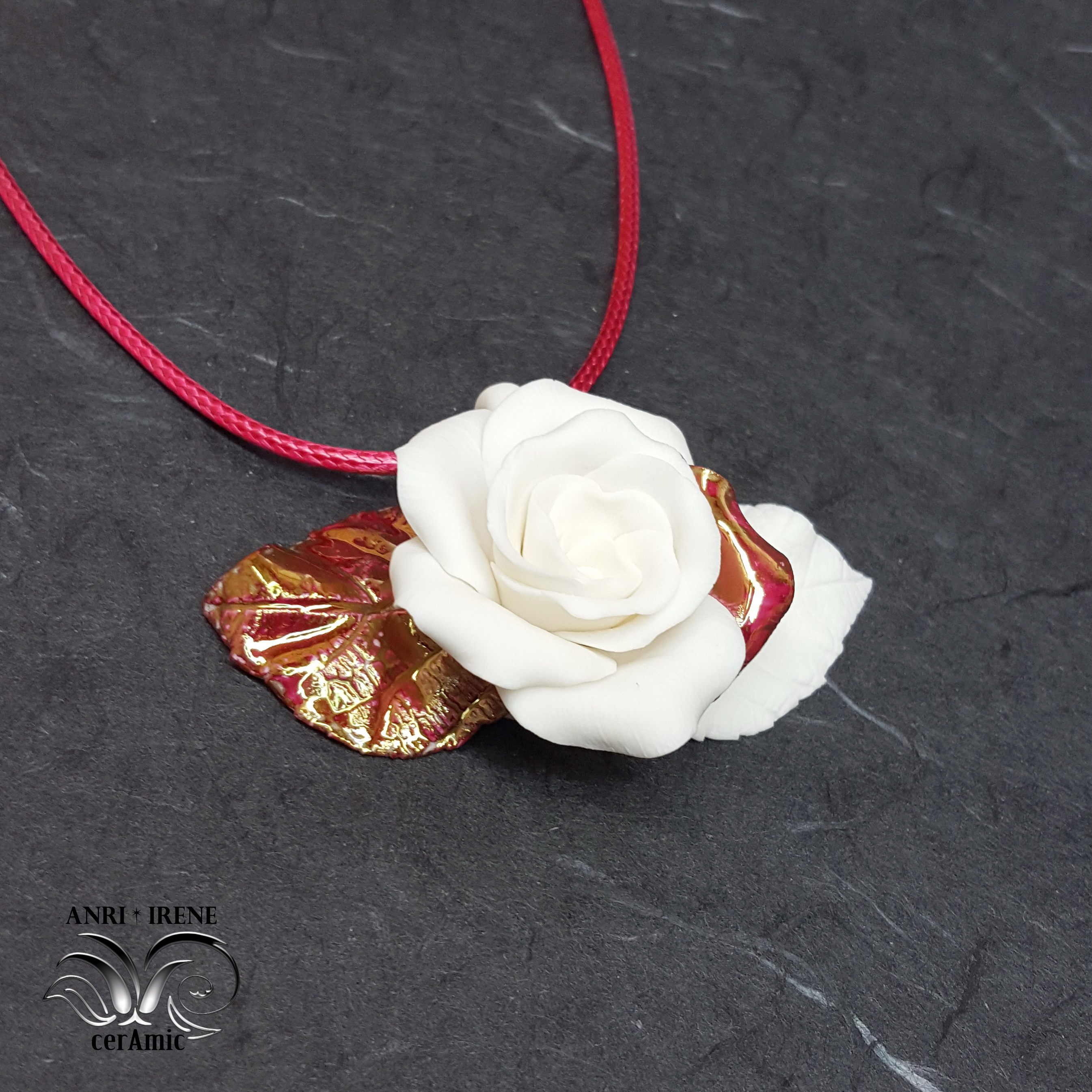 ceramic jewelry rose pendant