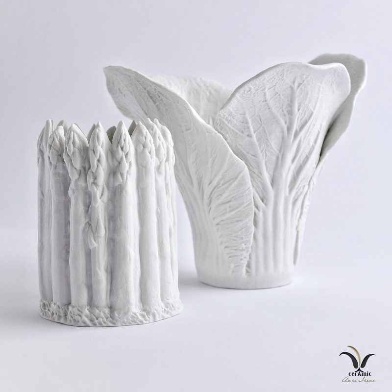 Porcelain lettuce and asparagus vase