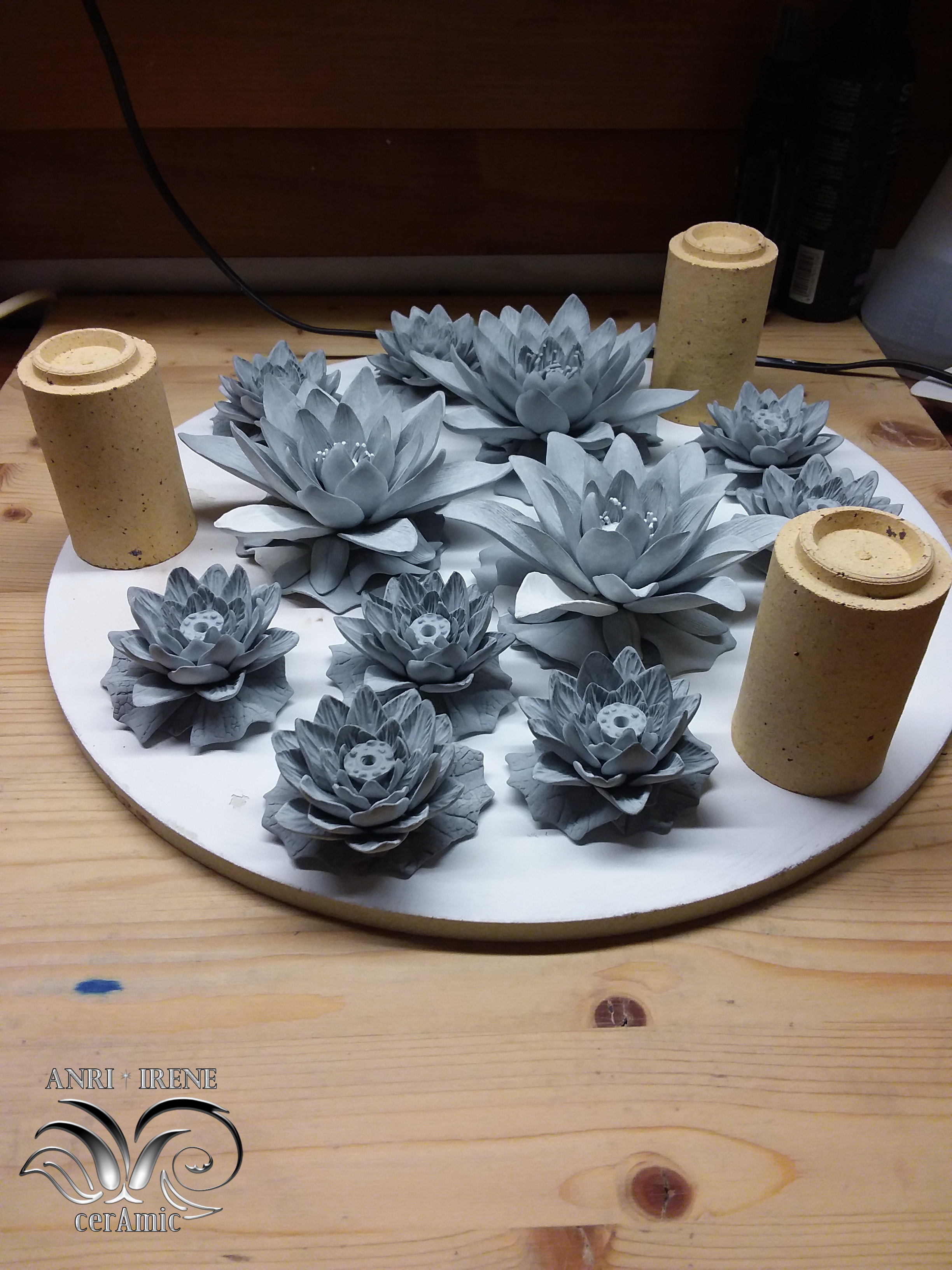 Ceramic greenware lotuses