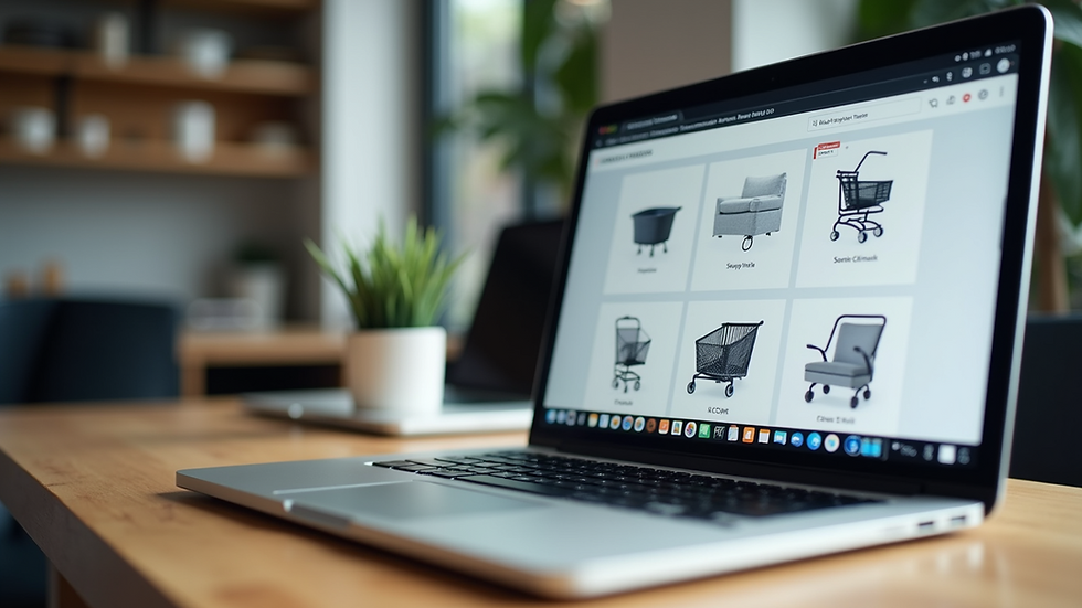 Eye-level view of a laptop displaying a secure shopping website