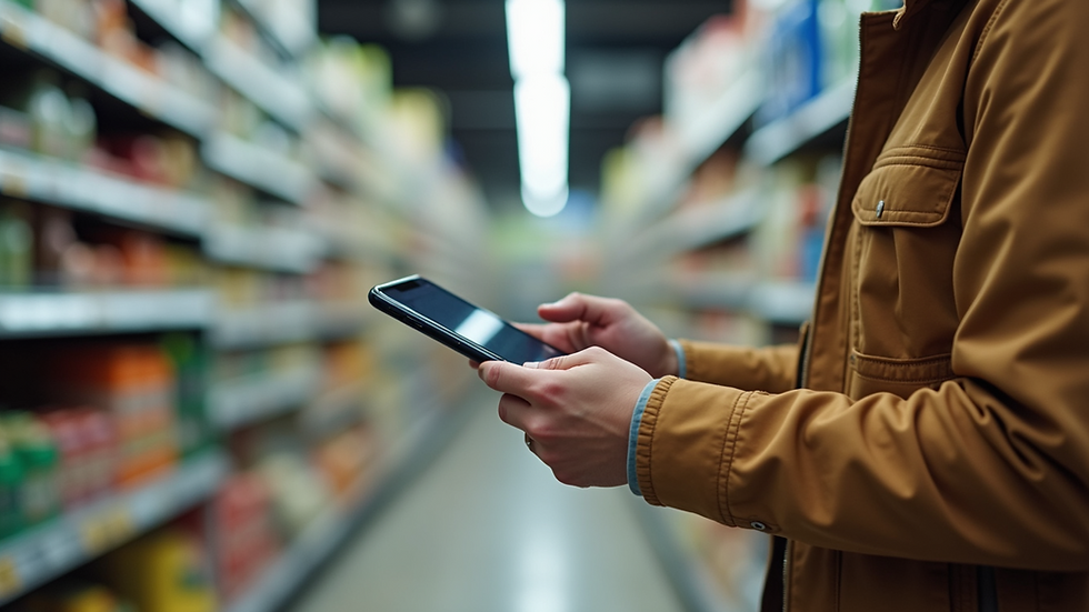 Close-up view of grocery items on a digital device