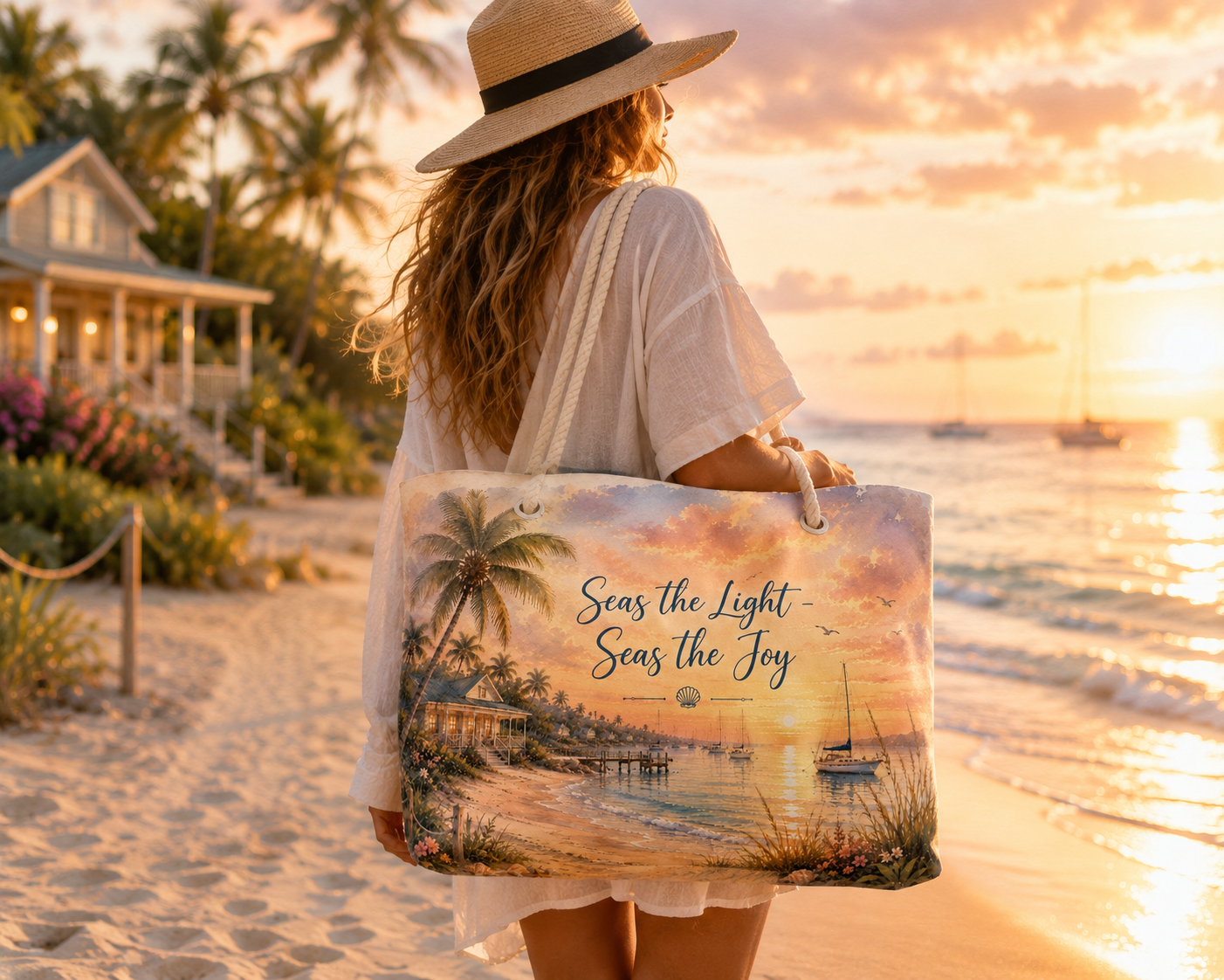 Seas the Light Seas the Joy Beach Bag