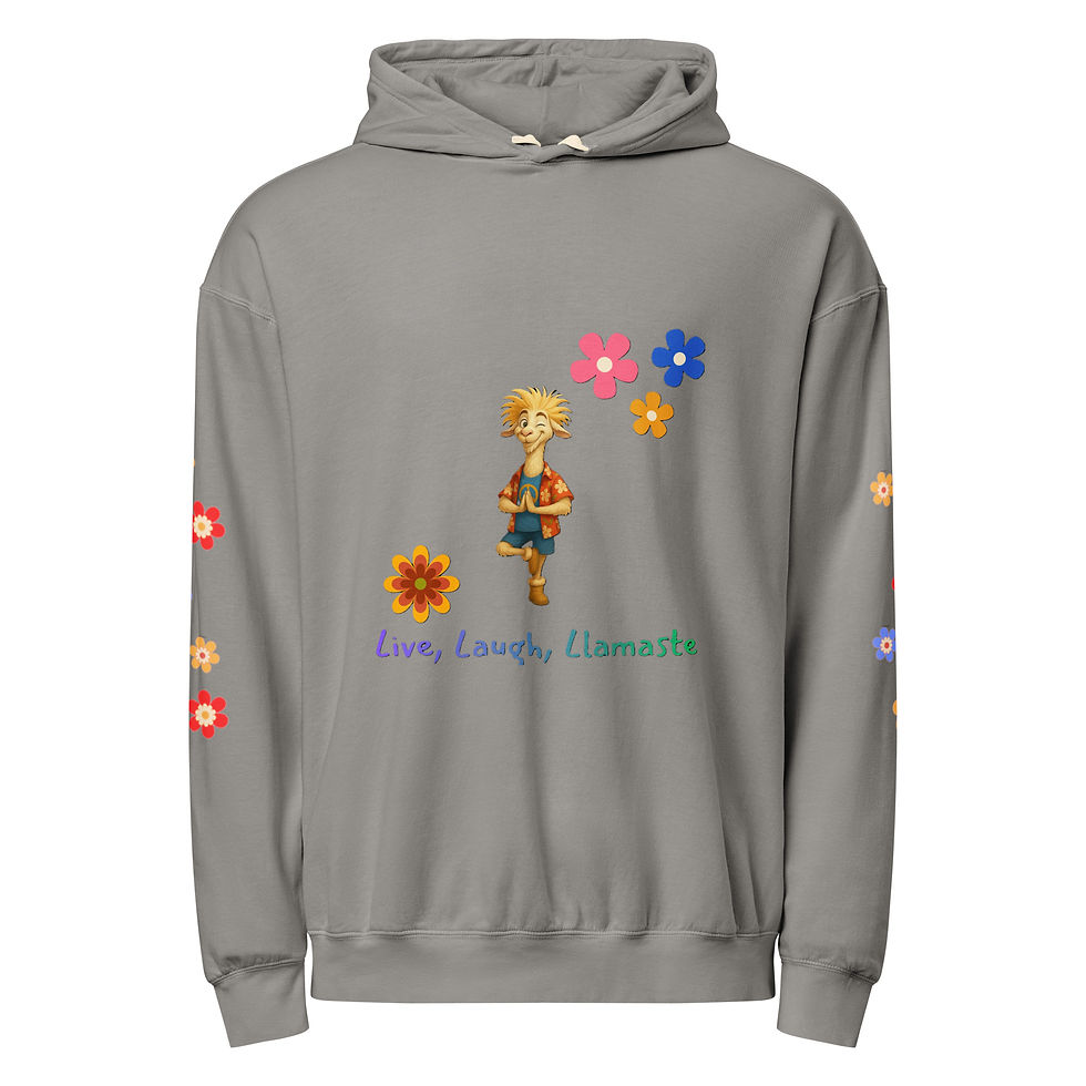 Thumbnail: Live, Laugh and Llamaste in this Unisex Garment-Dyed Lightweight Hoodie