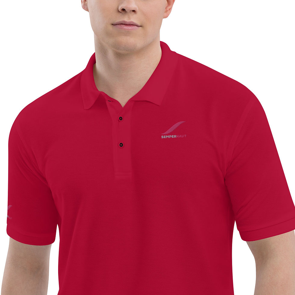 Thumbnail: SEMPERNAUT - Men's Premium Polo - Magenta Ribbon & Text
