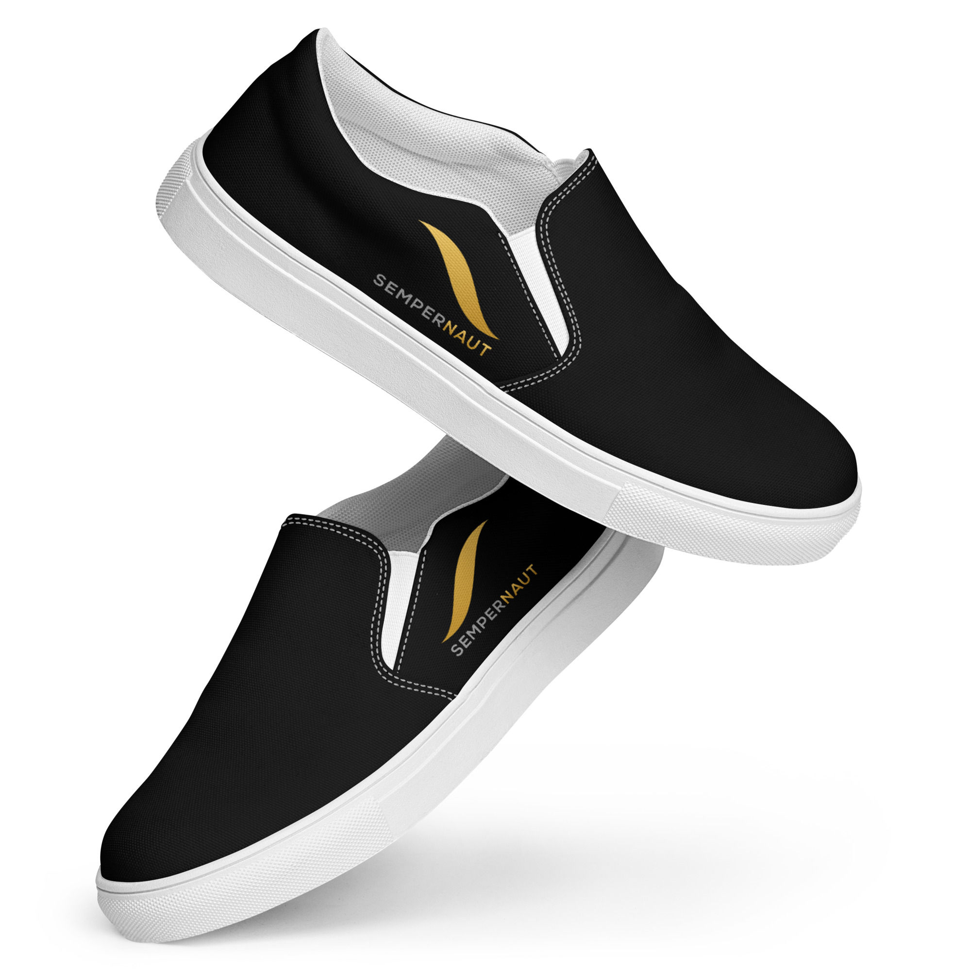 SEMPERNAUT - Men’s slip-on canvas shoes - Black with Gold Ribbon