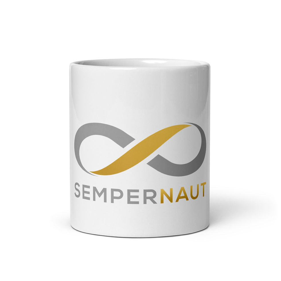 Thumbnail: SEMPERNAUT - White glossy mug - Gold Ribbon and Text