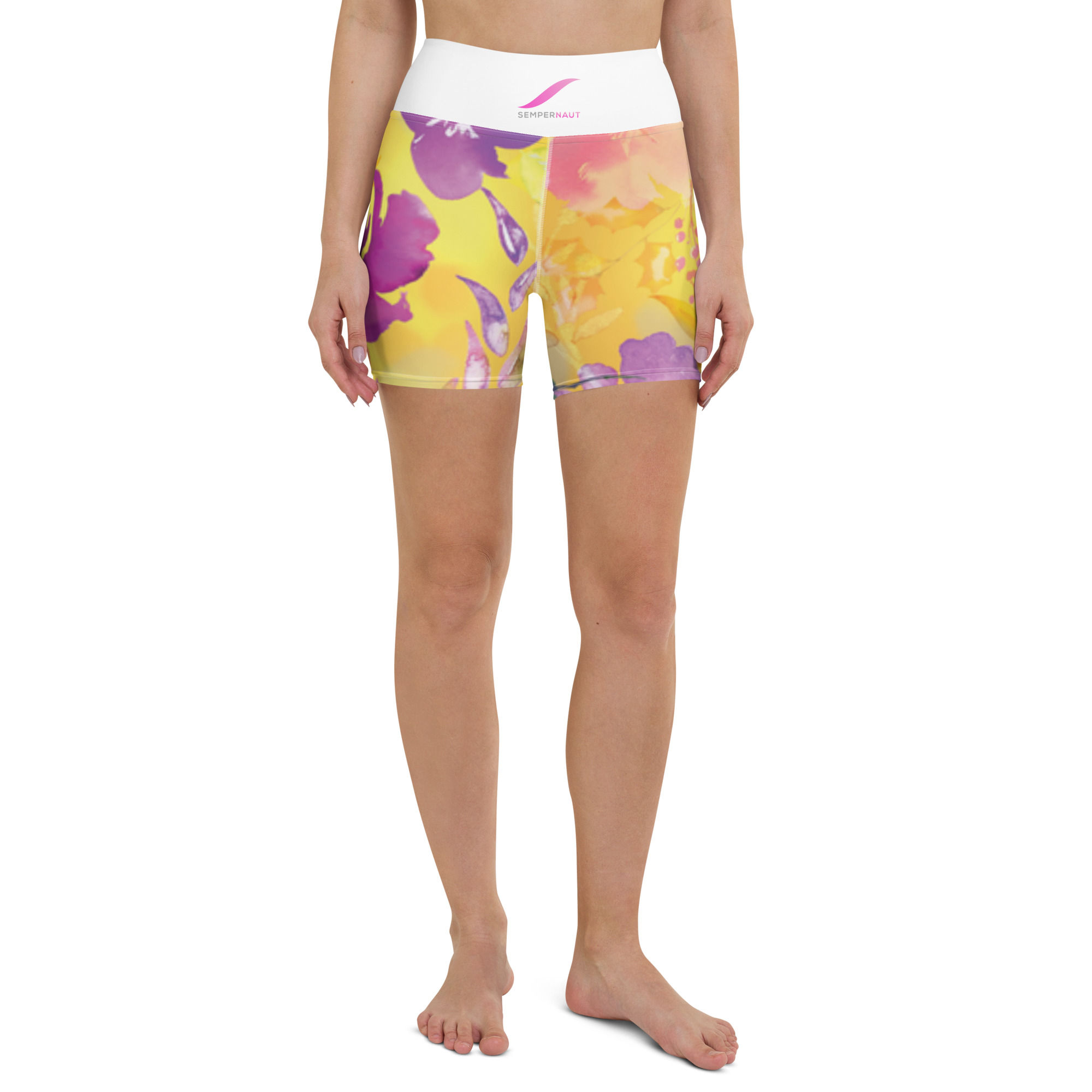SEMPERNAUT - Yoga Shorts - Magenta and Sunny Flowers