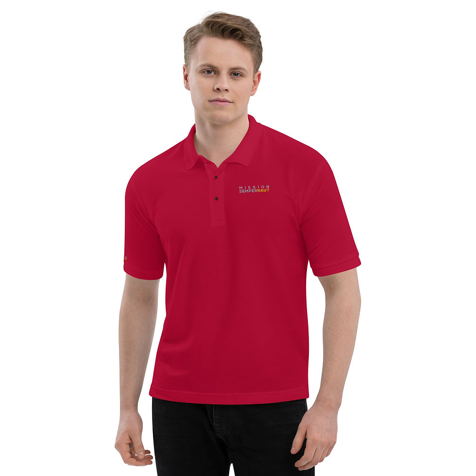 Thumbnail: MISSION SEMPERNAUT - Men's Premium Polo - Text Gold