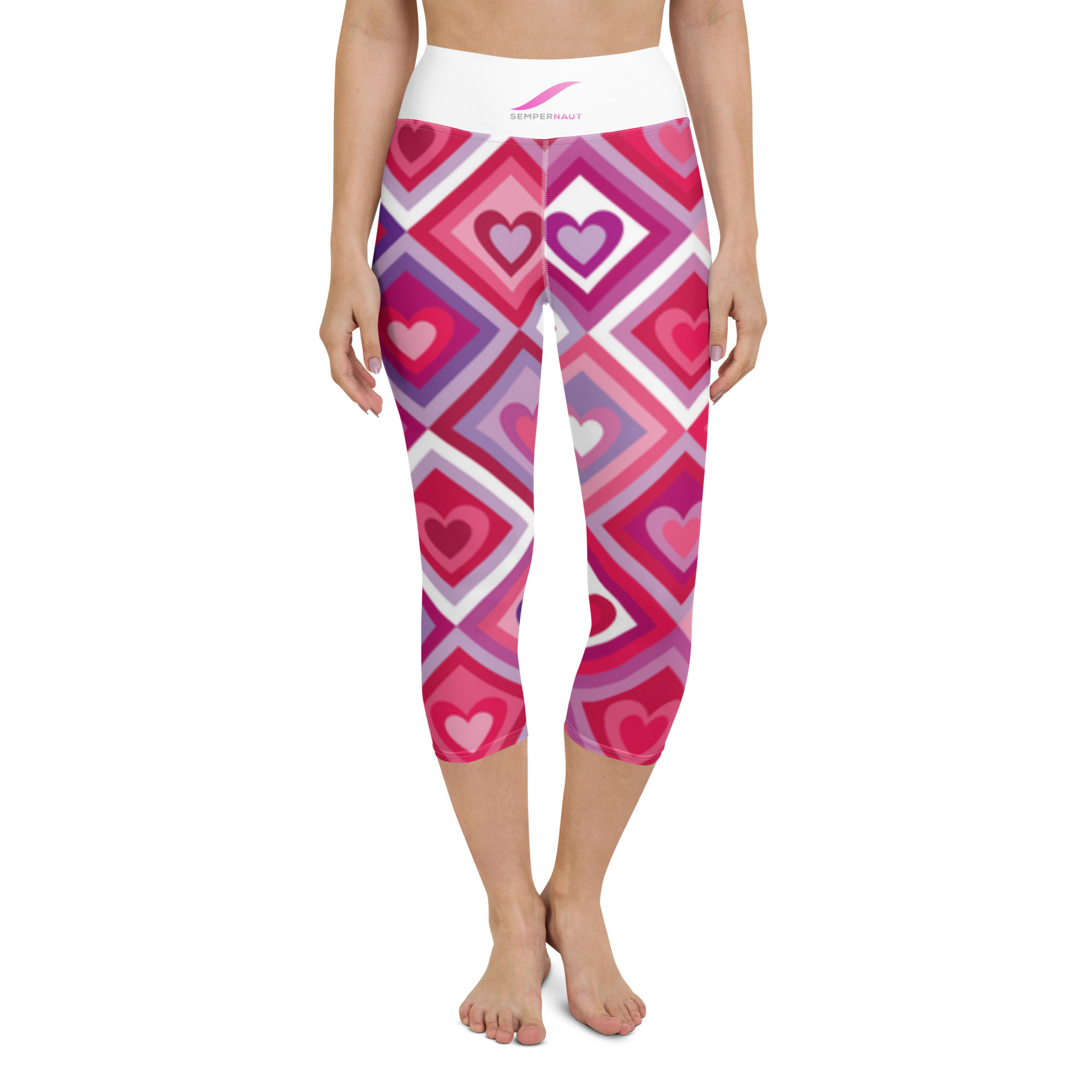 SEMPERNAUT - Yoga Capri Leggings - Magenta and Hearts