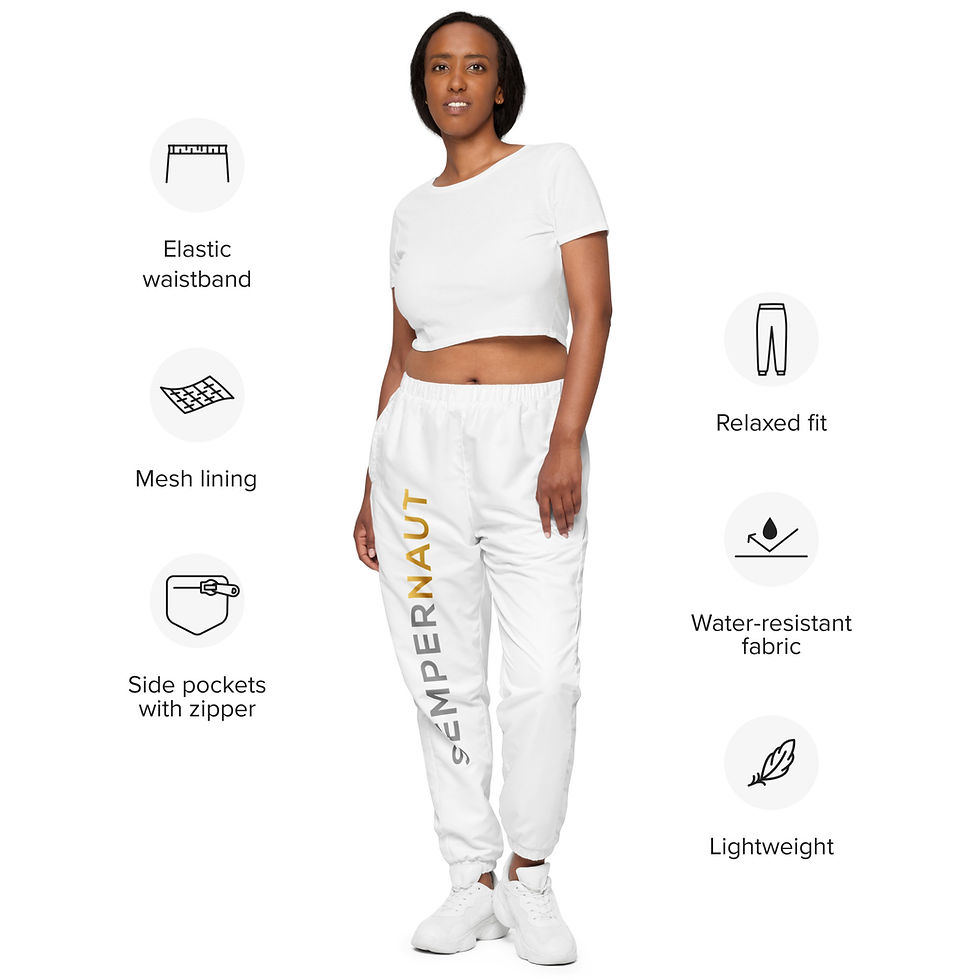 Thumbnail: SEMPERNAUT - Unisex track pants - Gold Ribbon and Text