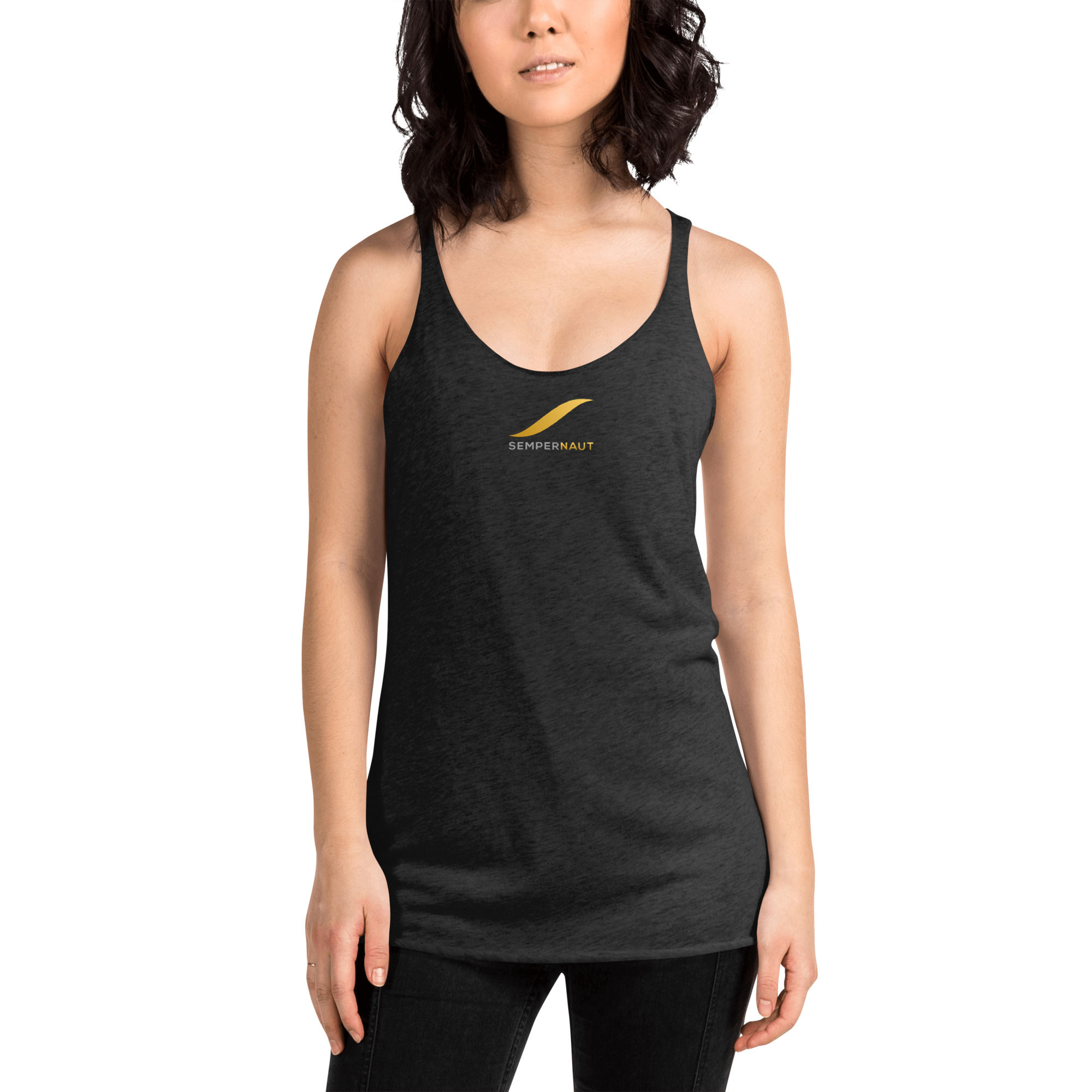 SEMPERNAUT - Women's Racerback Tank - Gold Ribbon & Text