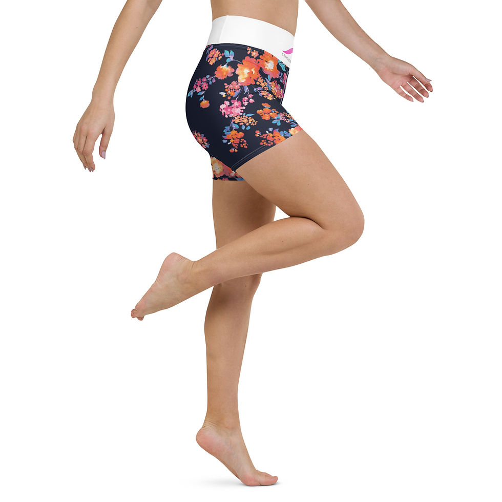 Thumbnail: SEMPERNAUT - Yoga Shorts - Magenta and Dark Flowers
