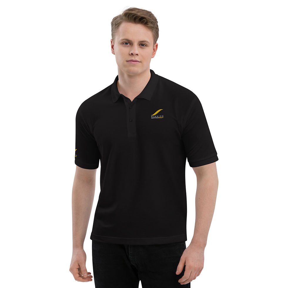 MISSION SEMPERNAUT - Men's Premium Polo - Gold Ribbon & Text