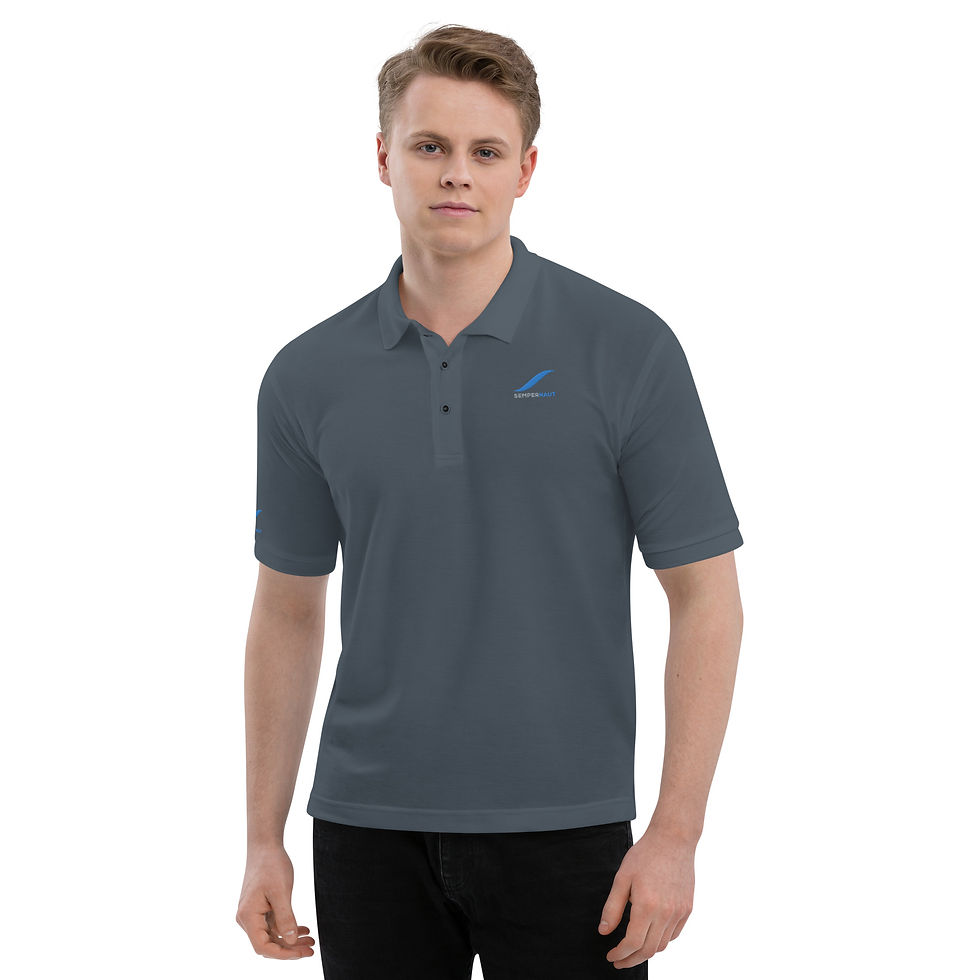 Thumbnail: SEMPERNAUT - Men's Premium Polo - Blue Ribbon & Text
