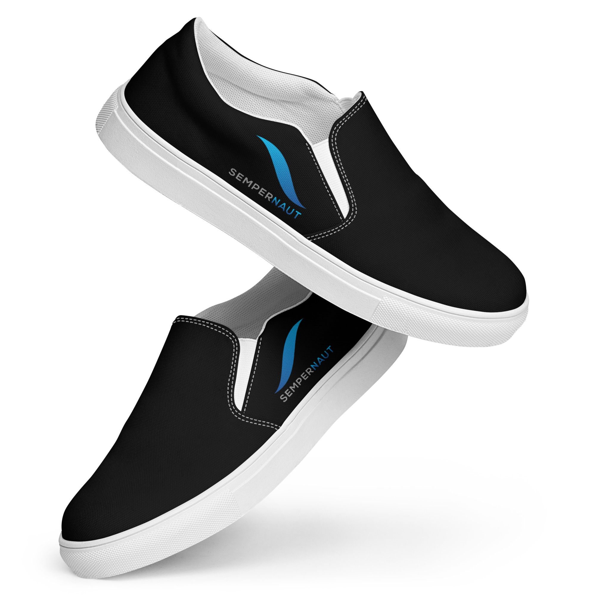 SEMPERNAUT - Men’s slip-on canvas shoes - Black with Blue Ribbon