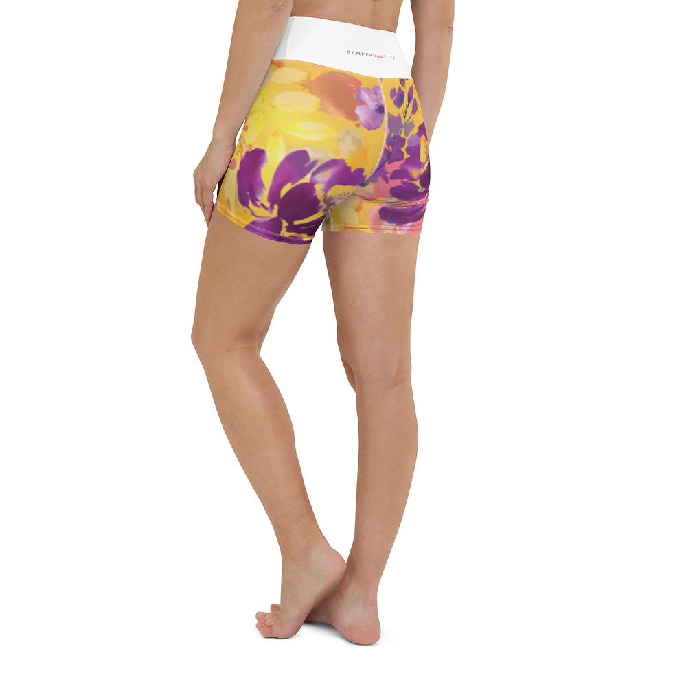 Thumbnail: SEMPERNAUT - Yoga Shorts - Magenta and Sunny Flowers
