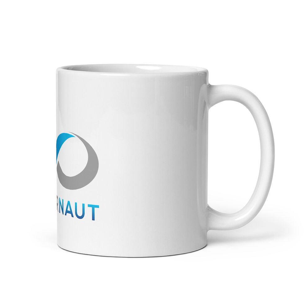 SEMPERNAUT - White glossy mug - Blue Ribbon and Text