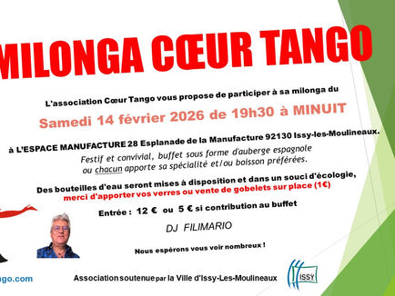 Milonga COEUR TANGO le 14 février 2026