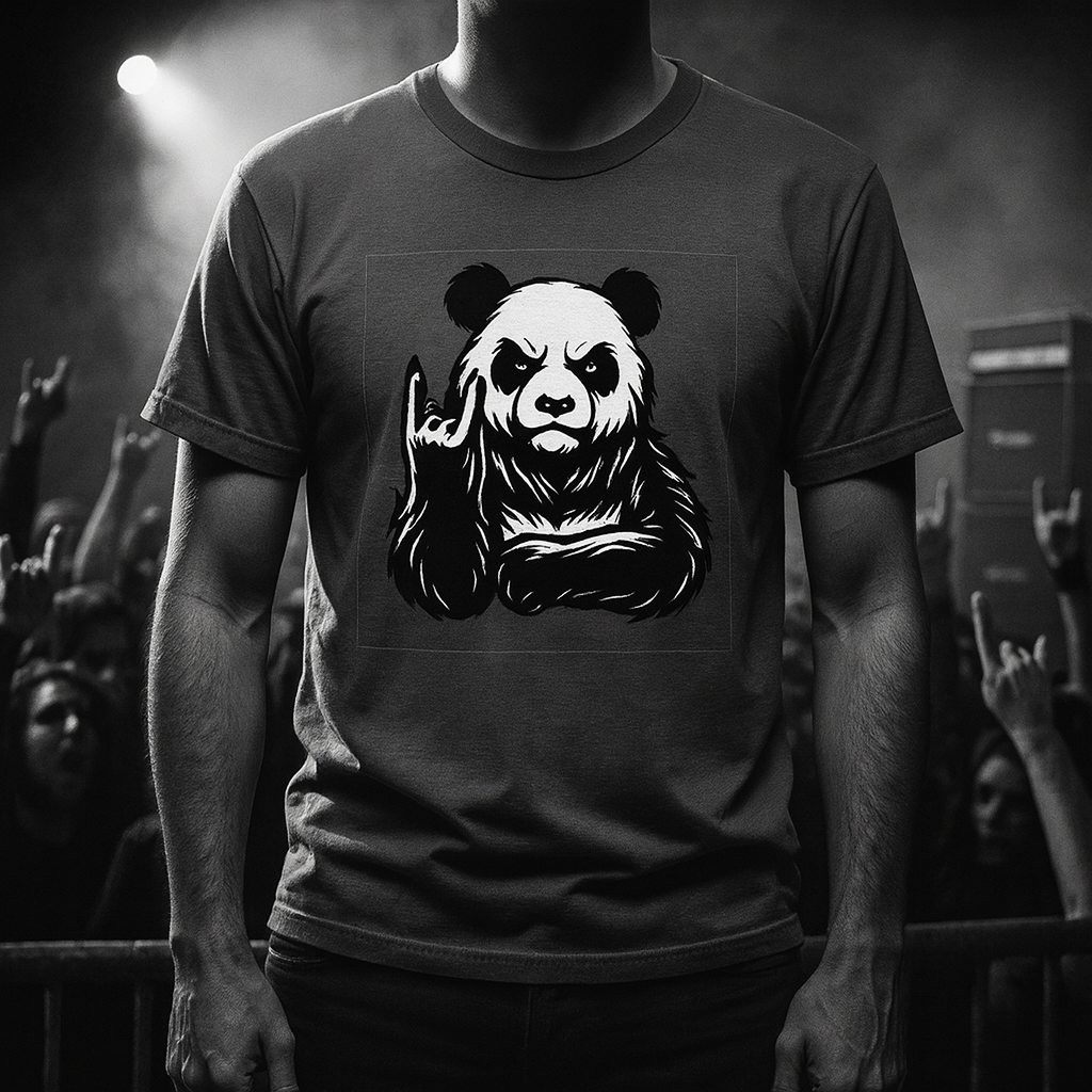 Panda Rock Horns Black-and-White T-Shirt