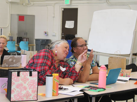 Two educators discuss their ideas during a collaborative professional learning activity.