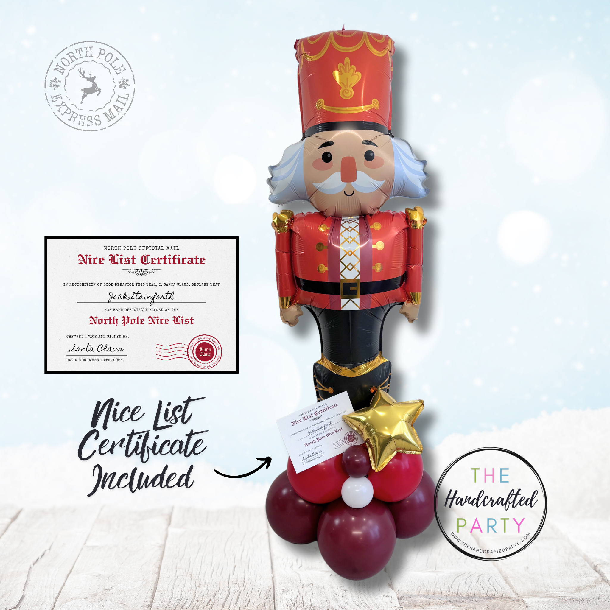 Christmas Eve Nutcracker Balloon with Nice List Certificate