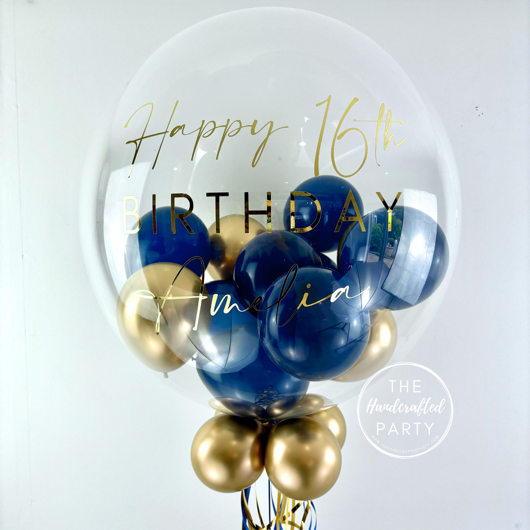 Large Navy & Gold Personalised Bubble Balloon