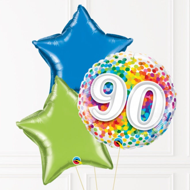 Thumbnail: 90th Birthday Black, Gold & Silver Age 90 Foil Balloon Bunch