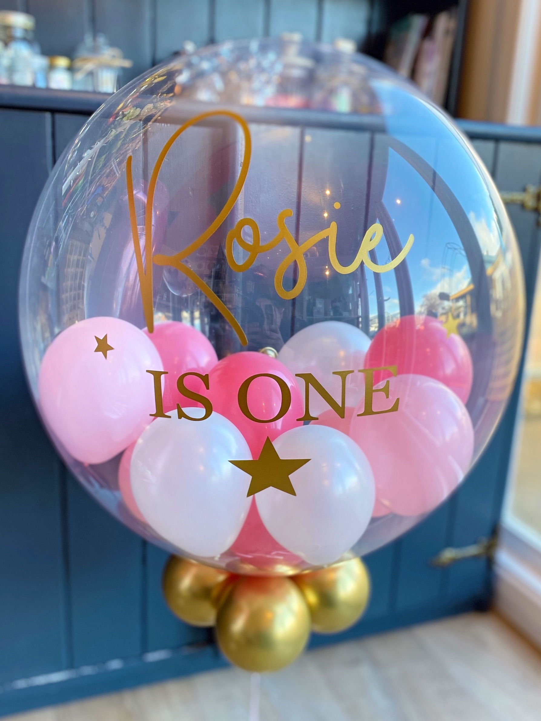 Large 1st Birthday Pink Personalised Bubble Balloon