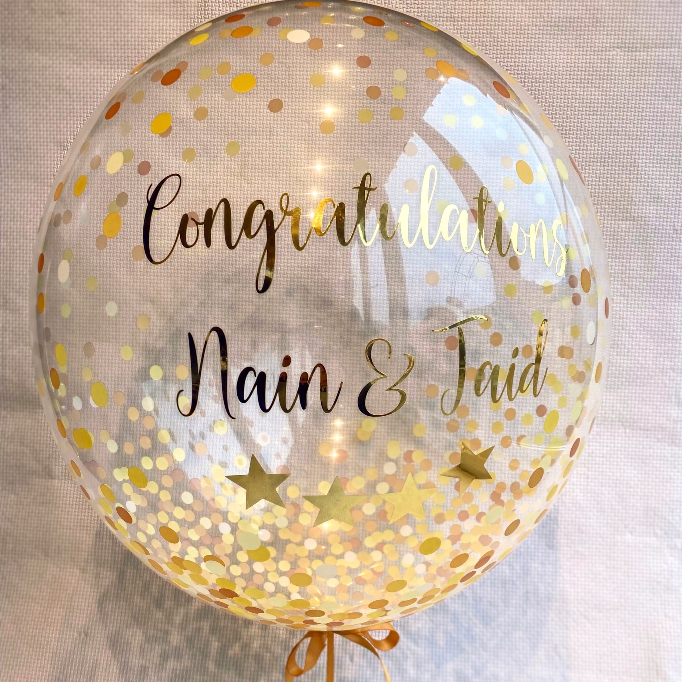 Large Congratulations Gold Confetti Dots Personalised Bubble Balloon