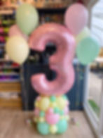 Number 3 number balloon tower stack pastel colours pastel pink Childs birthday 3 years old