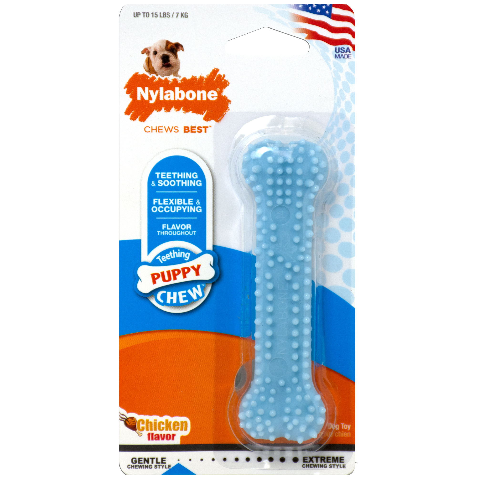 Nylabone Puppy Chew for Teething Puppies - Blue/Chicken