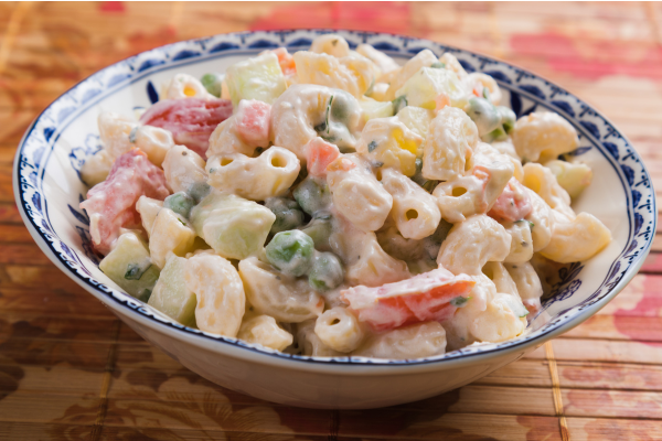 macaroni salad in a bowl