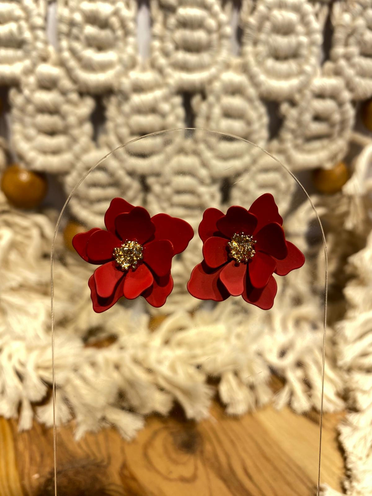 Kırmızı Çiçek Küpe