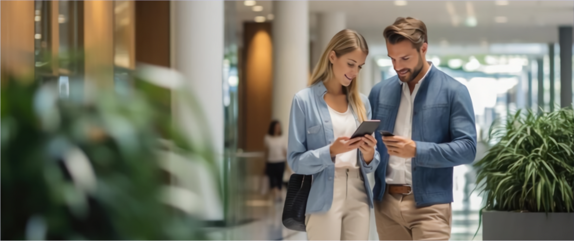 Pareja viendo catálogos para su casa inteligente