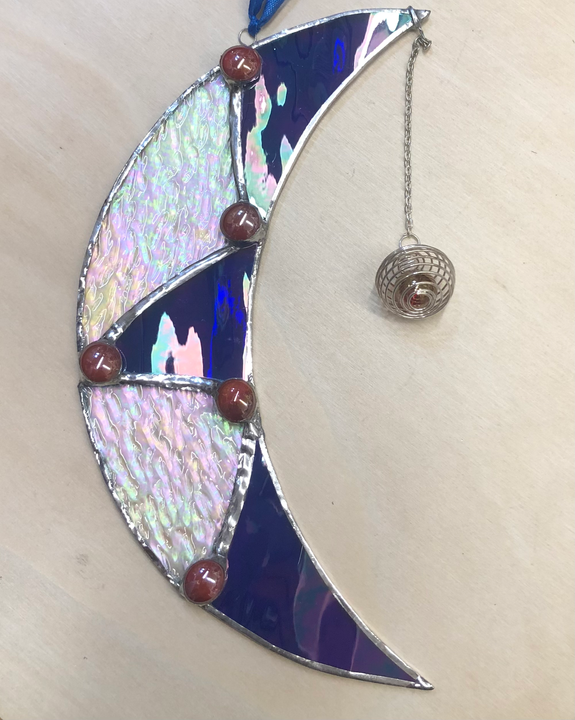 Blue & Iridescent Crescent Moon Sun-Catcher
