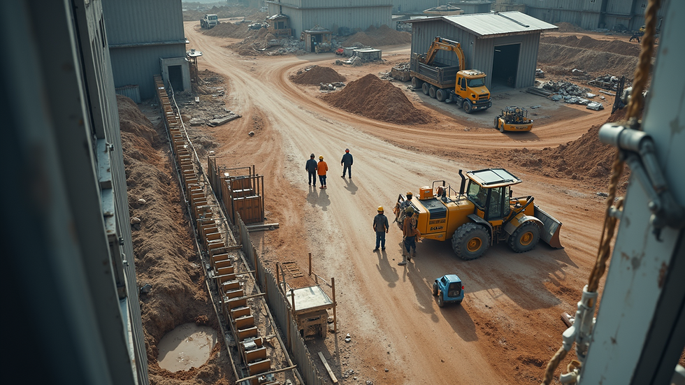 High angle view of a construction team collaborating on site