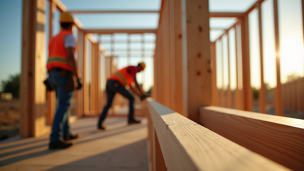 Close-up view of construction workers framing a custom home in San Diego
