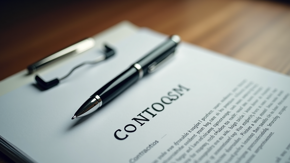 High angle view of a business contract and pen on a wooden desk