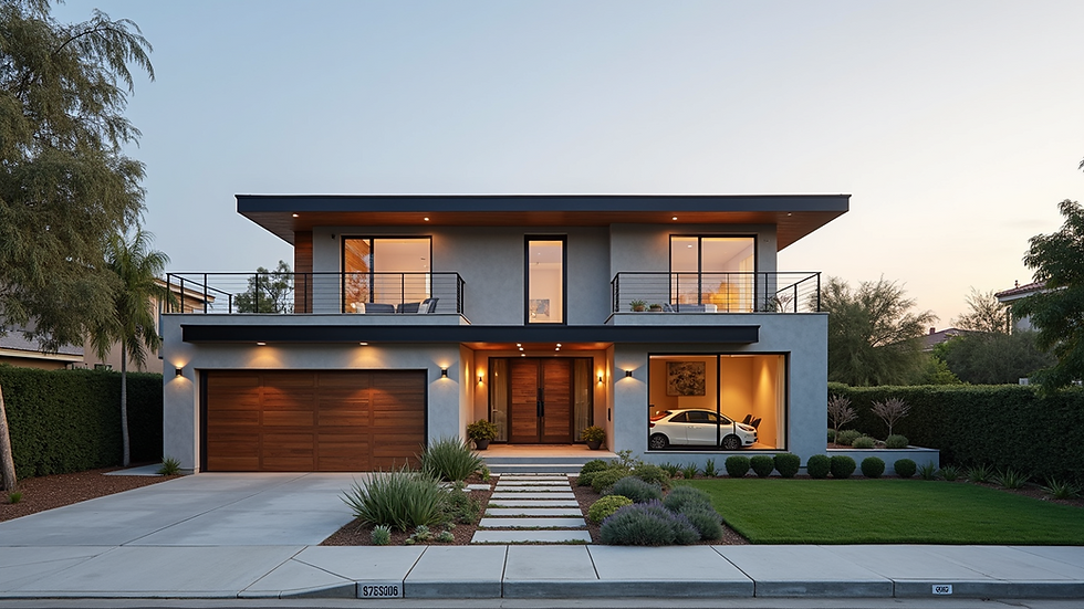 Eye-level view of a modern custom home exterior in San Diego