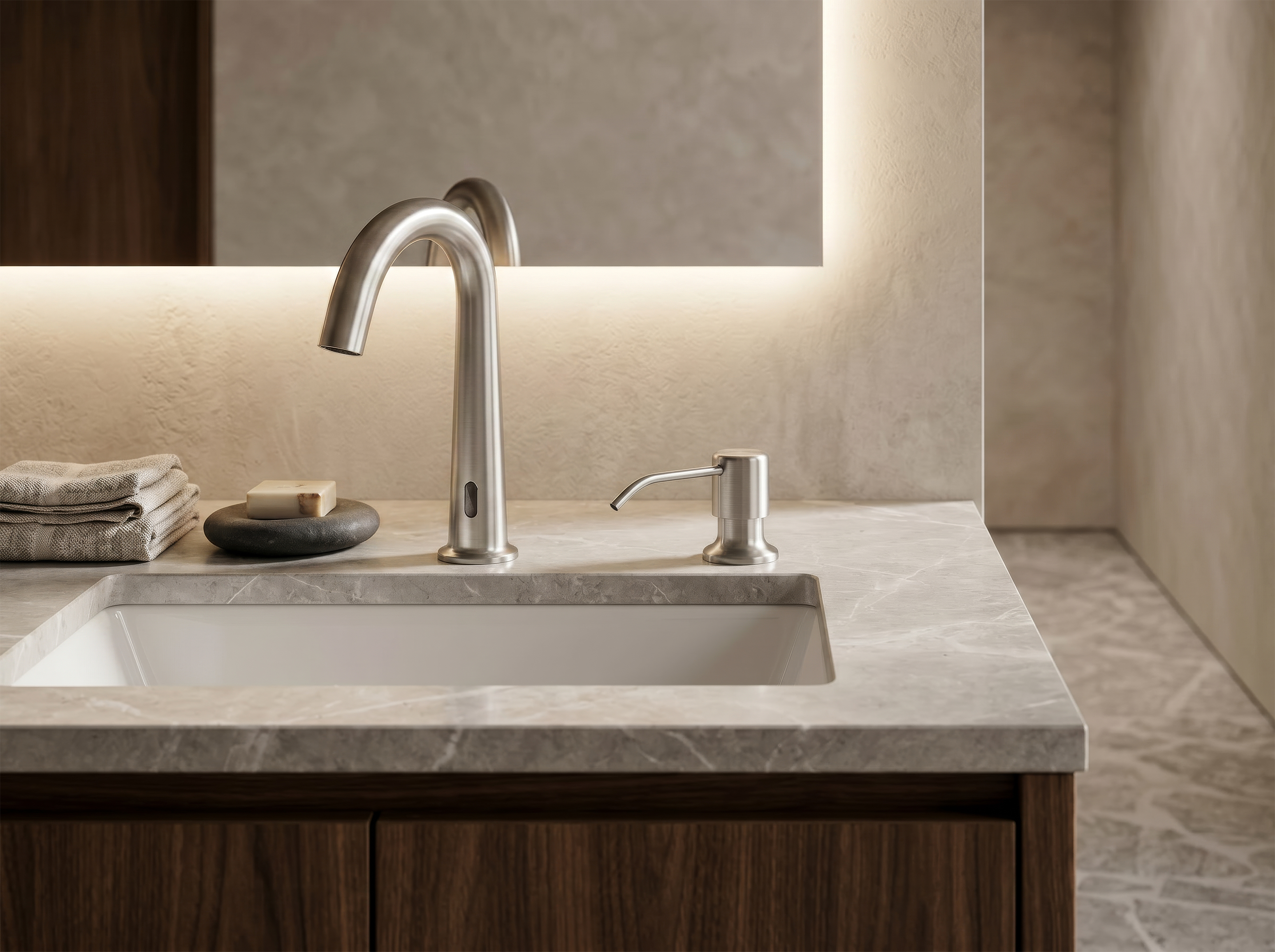 Vena Sink Soap Dispenser in Brushed Steel view 2