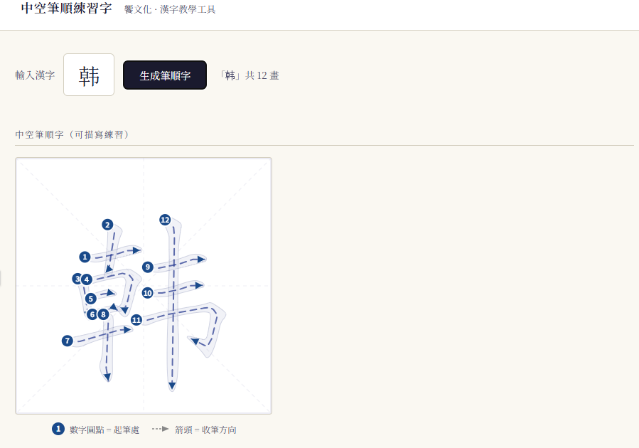 簡繁中空筆順練習字