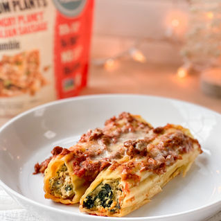 Vegan Ricotta and Sausage Stuffed Manicotti