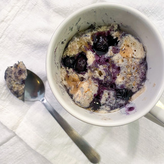 vegan mug pancake with blueberries