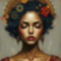 mixed media portrait of a soulful woman, textured brushwork, modern renaissance style, glo