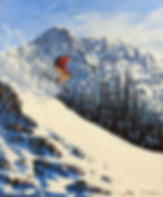 Acrylic painting of a skier going down a mountain.